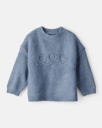 Baby Girl Embroidered Heart Long-Sleeve Sweater - Blue, 