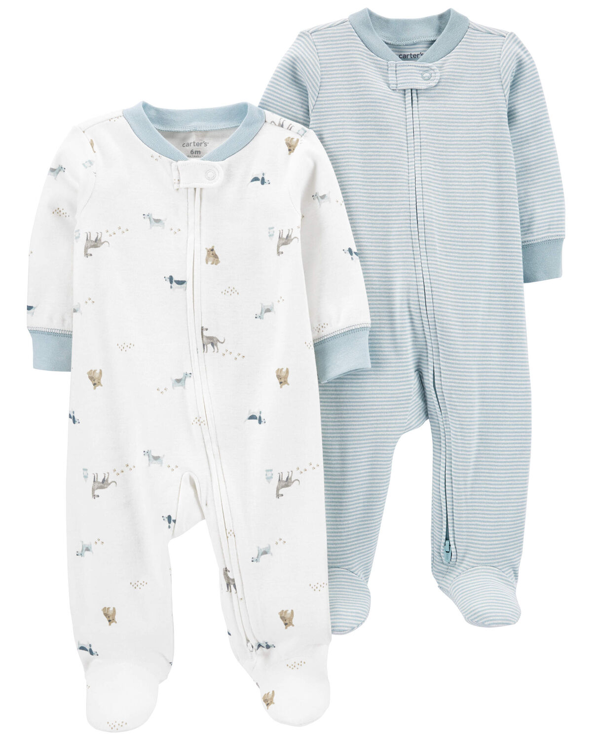 Blue/White Baby 2Pack ZipUp Sleep & Play Pajamas