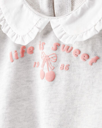 Baby Girl Life Is Sweet French Terry Short-Sleeve Top - Grey, 