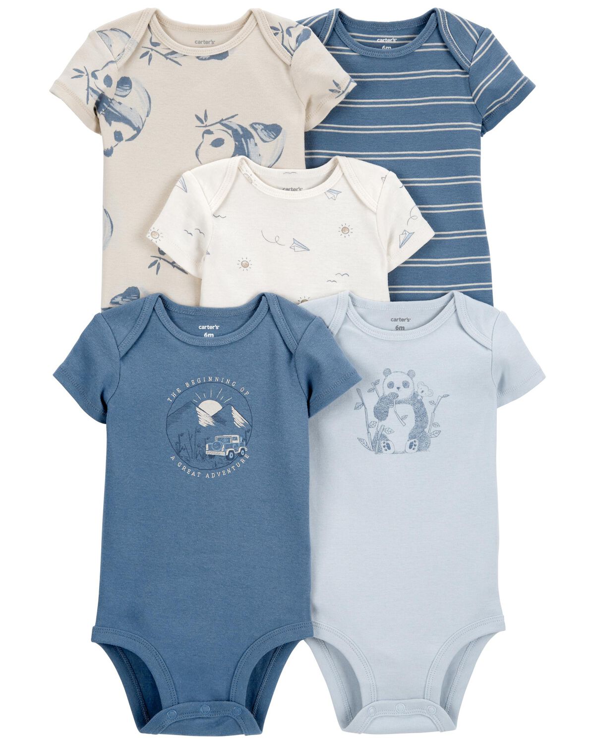 Blue/White Baby 5-Pack Short-Sleeve Bodysuits | carters.com