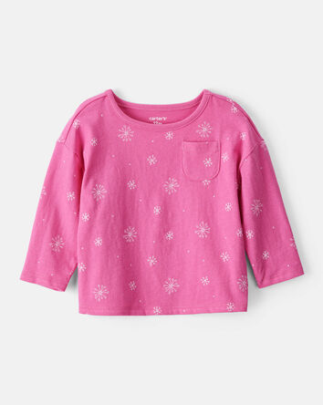 Baby Girl Snowflake Print Long-Sleeve Pocket Tee - Pink, 
