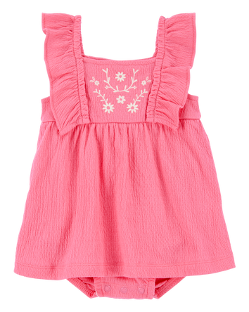 Baby Floral Flutter Bodysuit Dress - Pink, 