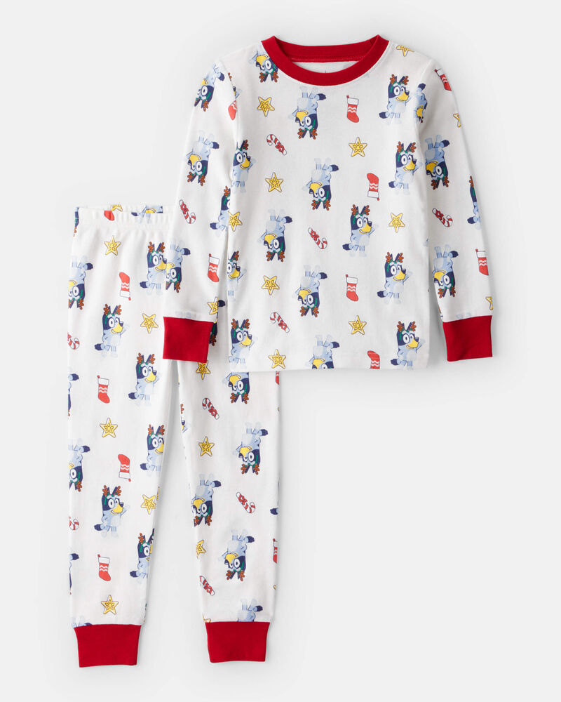 Toddler Bluey™ Print 100% Cotton Long-Sleeve Snug Fit 2-Piece Pajamas - White, image 1 of 3 slides