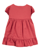 Baby Short-Sleeve Linen Look-Alike Tiered Dress - Red, image 2 of 5 slides