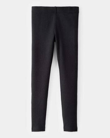 Kid Solid Cotton Ribbed Stretch Leggings - Black, 