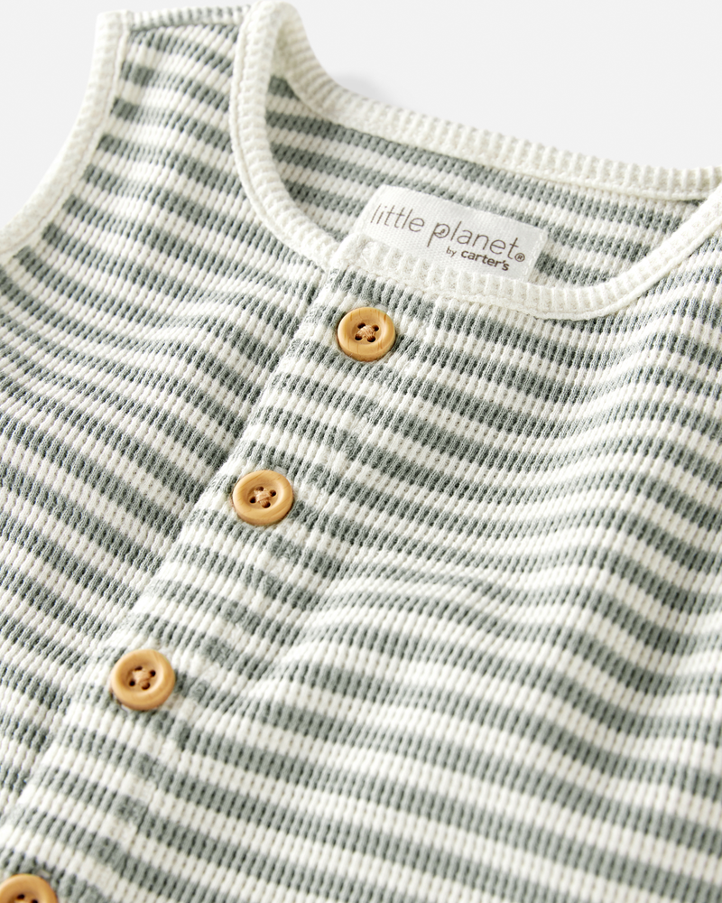 Baby Organic Cotton Waffle Knit Romper in Stripes, image 2 of 4 slides