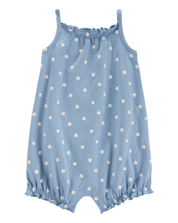 Baby Girl Shell Cotton Romper - Blue, 