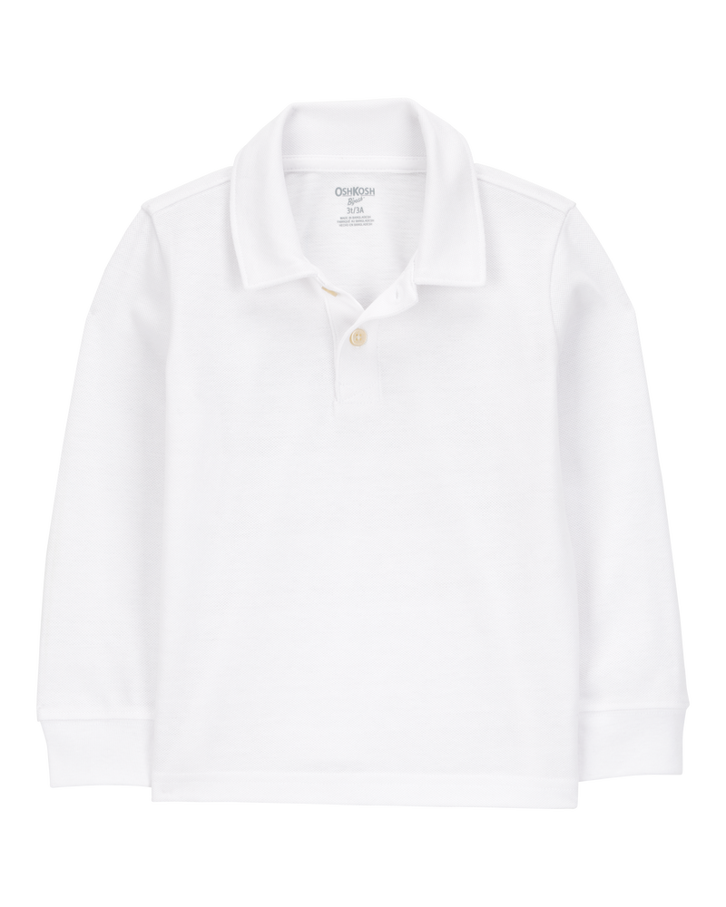 Toddler Pique Long-Sleeve Uniform Polo Shirt - White, image 1 of 3 slides