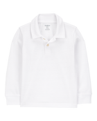 Toddler Pique Long-Sleeve Uniform Polo Shirt - White, image 1 of 3 slides
