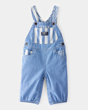 Baby Vintage Inspired Striped Chambray Overalls - Blue Wash, 