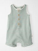 Green Stripe - Baby Waffle Knit Romper Made with Organic Cotton