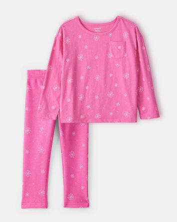Baby Girl 2-Piece Snowflake Top & Stretch Cozy Leggings Set - Pink, 