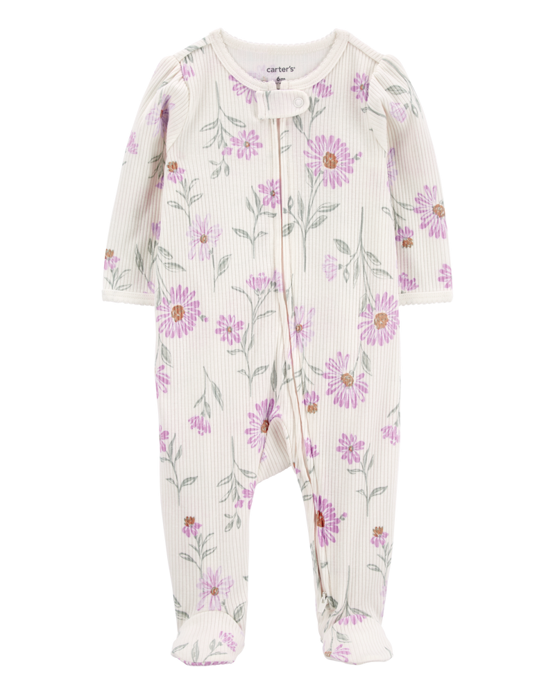 Baby Floral 2-Way Zip Thermal Sleep & Play Pajamas, image 1 of 4 slides