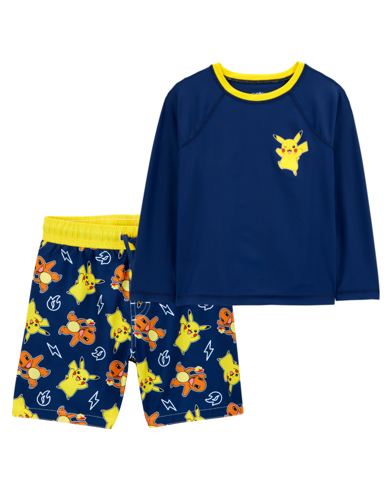 Kid 2-Piece Pokémon Pikachu Rashguard & Swim Trunk Set, image 1 of 6 slides