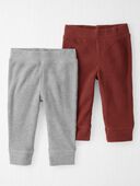 Chili Copper, Gray Heather - Baby 2-Pack Waffle Knit Pants Made With Organic Cotton