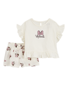 Toddler 2-Piece Minnie Mouse Flutter-Sleeve Gauze Top & Short Set - Cream, image 1 of 3 slides
