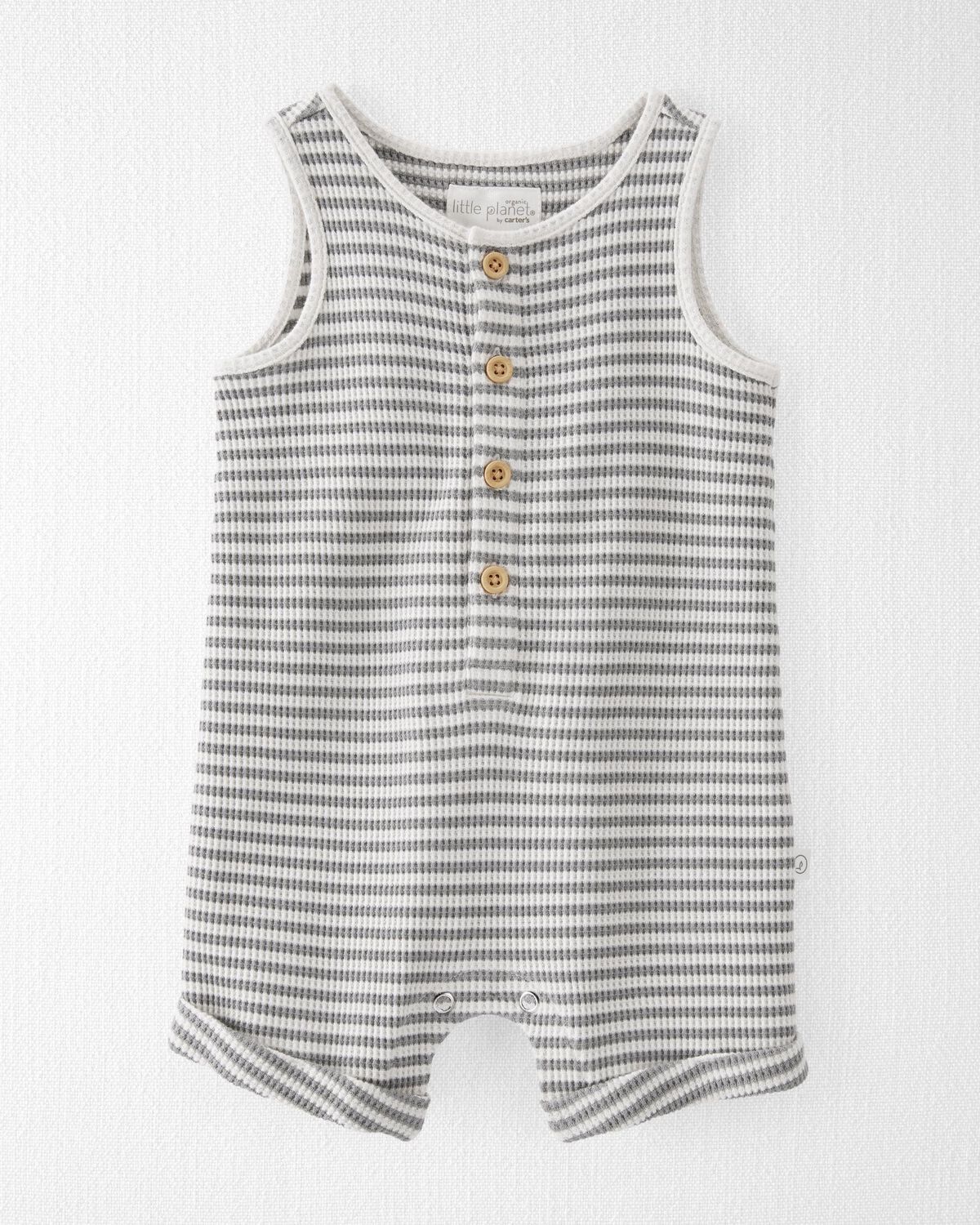 Olive Sage Baby Striped Recycled Waffle Knit Romper