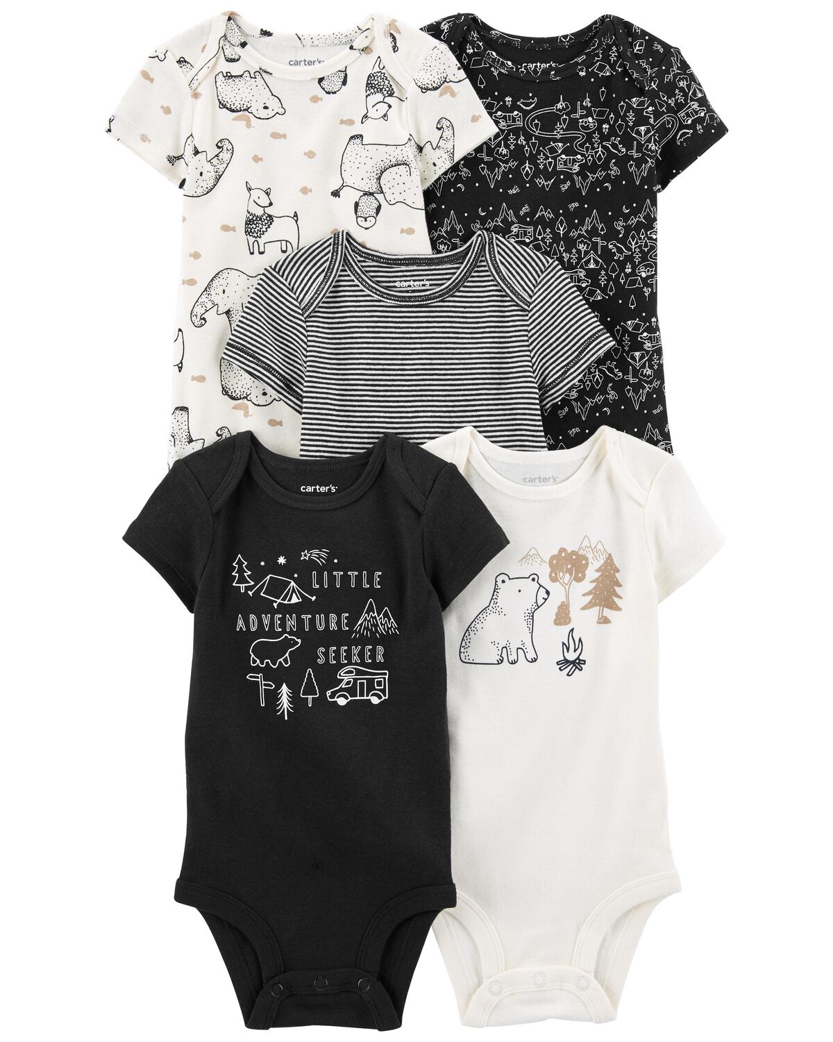 Black/White Baby 5Pack ShortSleeve Bodysuits