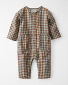 Baby Organic Cotton Gauze Button-Front Jumpsuit in Gingham, image 1 of 4 slides