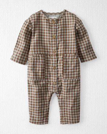 Baby Organic Cotton Gauze Button-Front Jumpsuit in Gingham, 