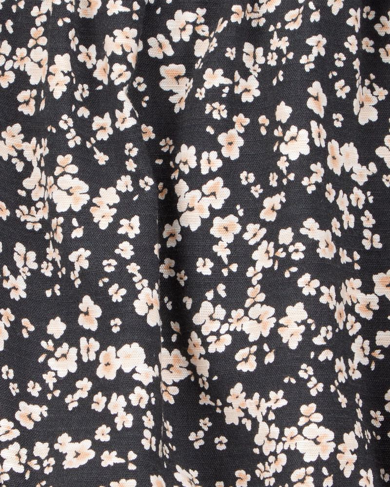 Toddler Square Neck Linen Look-alike Floral Top - Black, image 2 of 3 slides