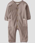 Baby Waffle Knit Jumpsuit Made With Organic Cotton in Taupe, image 4 of 5 slides