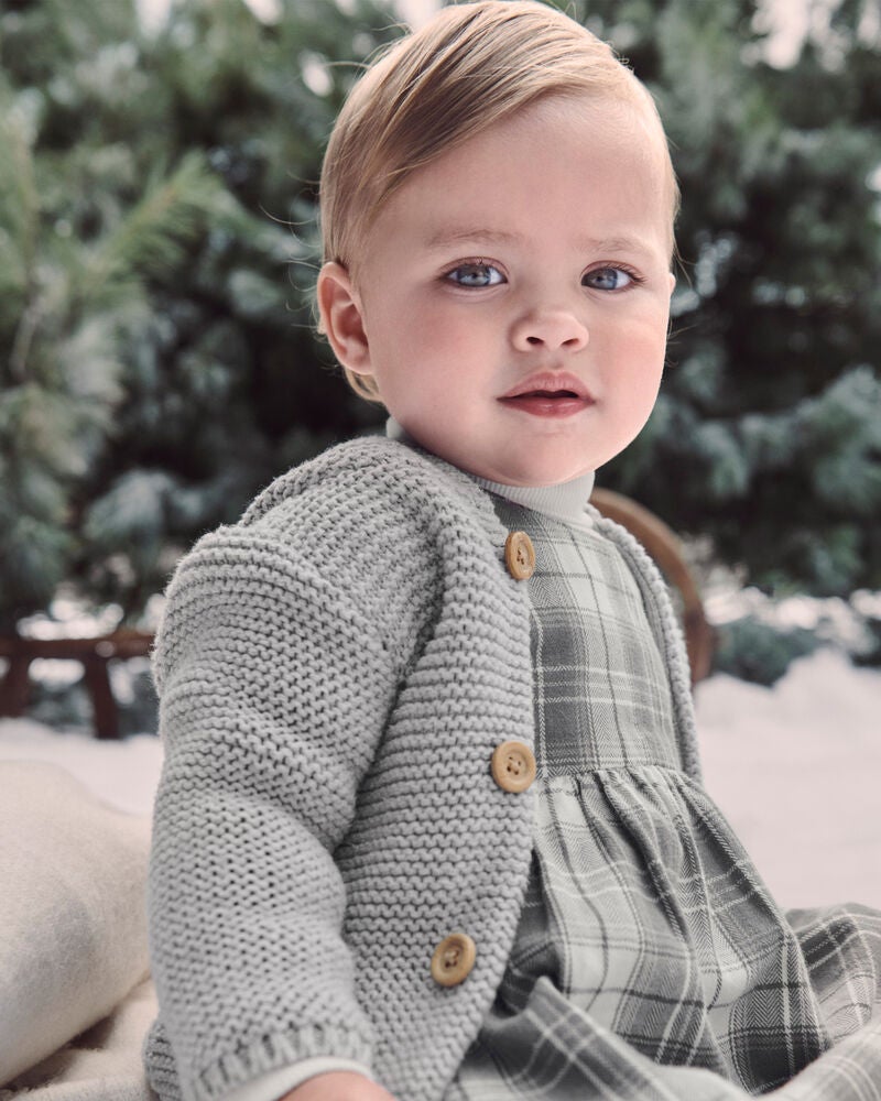 Baby 2-Piece Organic Cotton Herringbone Dress Set in Plaid, image 6 of 7 slides
