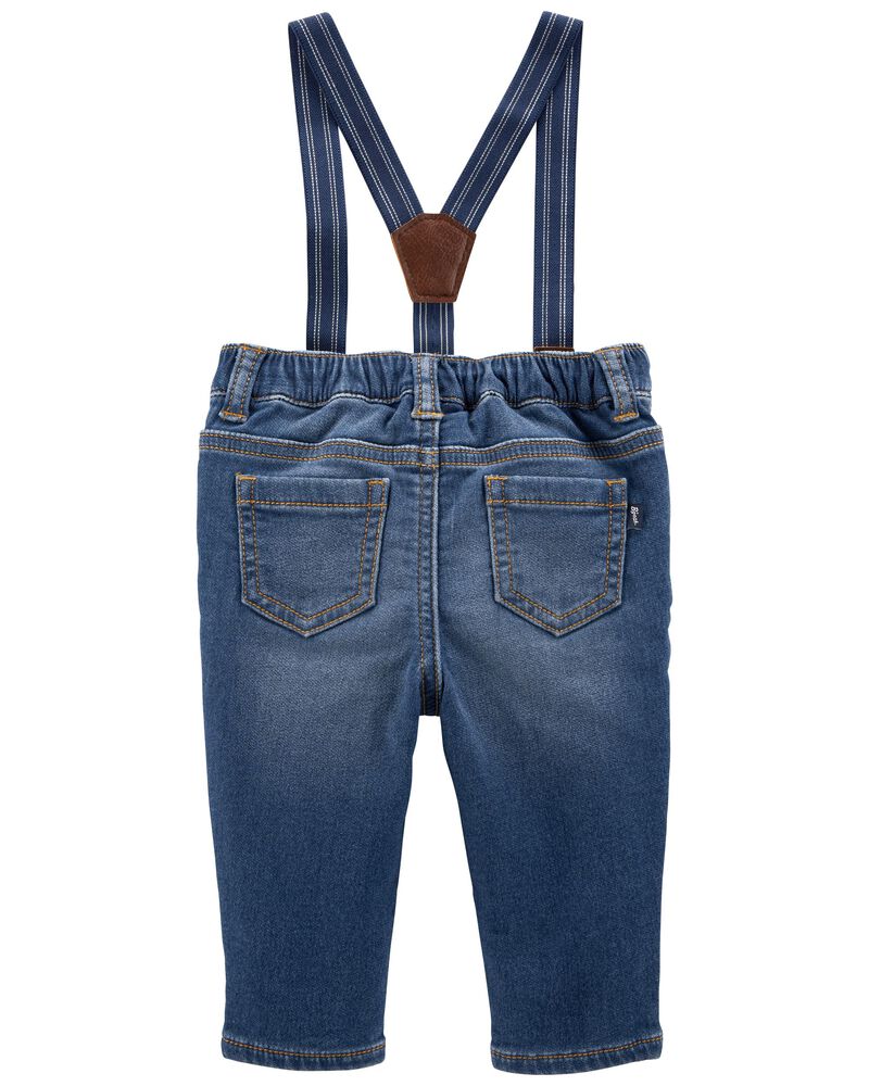 Baby Knit-Like Denim Suspender Pants, image 2 of 3 slides