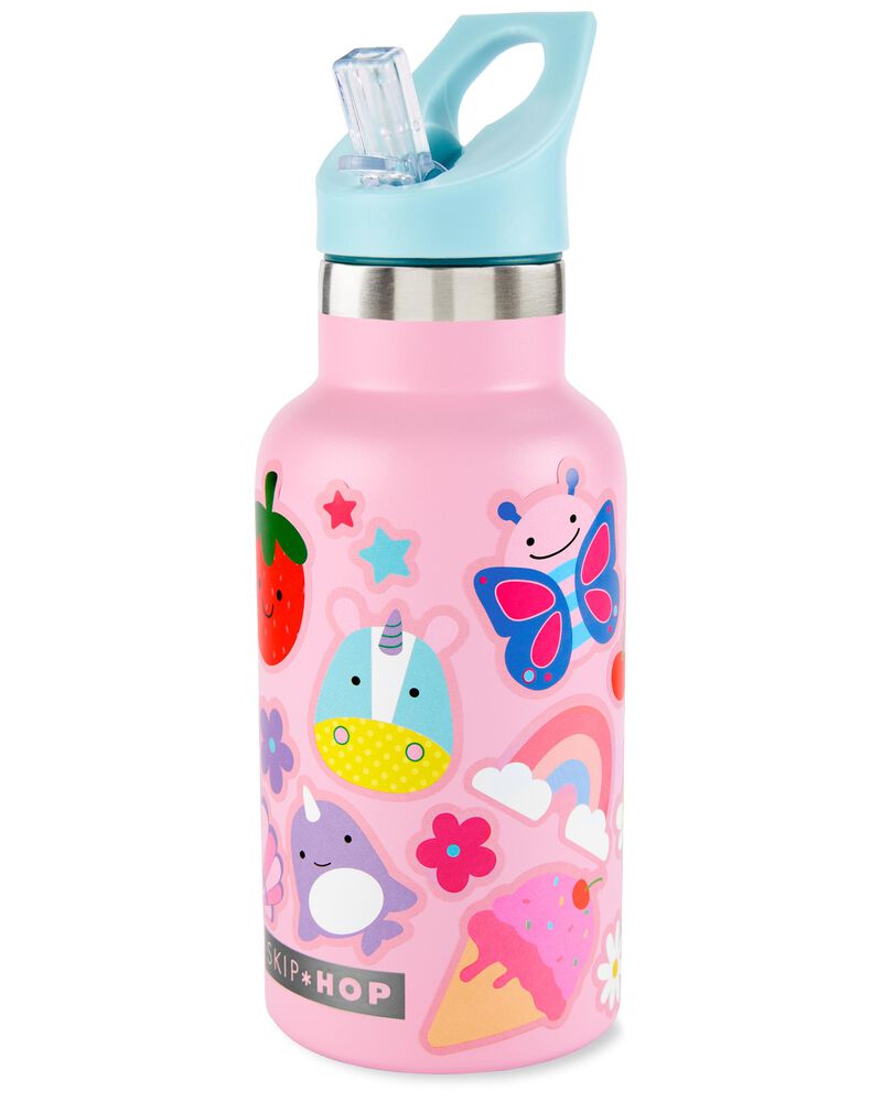 Stainless Steel Canteen Bottle With Stickers - Pink, image 1 of 4 slides