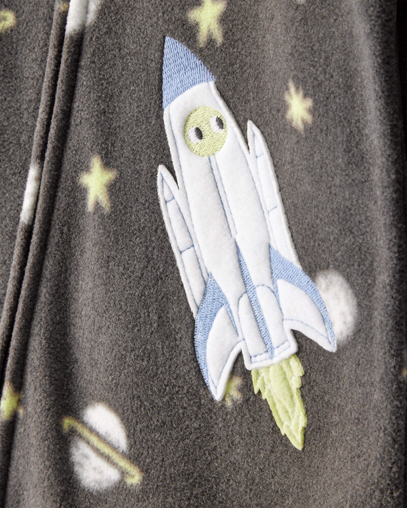 Baby Boy Spaceship Star Print Fleece Long-Sleeve Loose Fit 1-Piece Pajamas-Grey, image 2 of 4 slides
