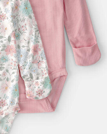 Baby Girl 2-Pack Butterfly Garden PurelySoft Multipack Bodysuits - Pink/Ivory, 