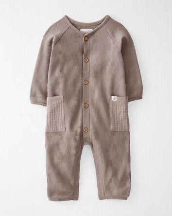 Baby Waffle Knit Jumpsuit Made With Organic Cotton in Taupe, 