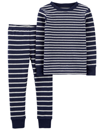 Kid 2-Piece Striped Snug Fit Cotton Pajamas, 