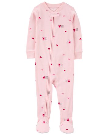 Heart Print Valentine's Day Cotton 1-Piece Pajamas, 