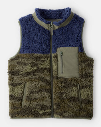 Boys Camo Sherpa Sleeveless Vest, 