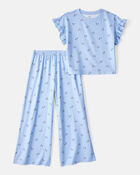 Kid 2-Piece Floral Flutter-Sleeve Pajamas - Blue, image 1 of 3 slides