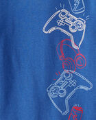 Boys Gaming Print 100% Cotton Long-Sleeve 4-Piece Pajamas - Blue, image 2 of 4 slides