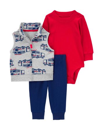 Baby 3-Piece Firetruck Little Vest Set, 