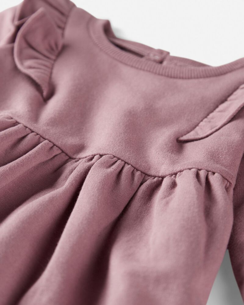 Baby Long-Sleeve Ruffle Dress Made with Organic Cotton in Desert Mauve, image 5 of 6 slides