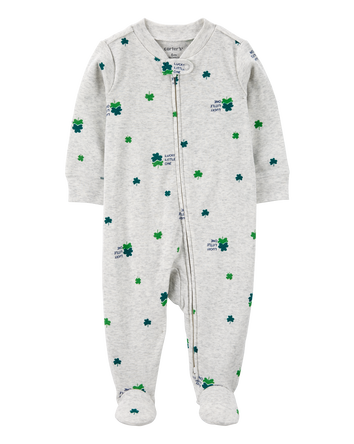 Baby St. Patrick's Day 2-Way Zip Cotton Sleep & Play Pajamas - Grey, 