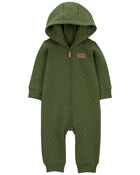 Baby Hooded Quilted Long-Sleeve Jumpsuit - Green, image 1 of 3 slides