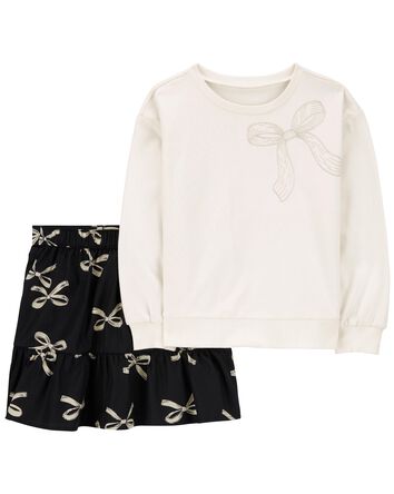 Kid 2-Piece Bow Print Sweatshirt & Skirt Set, 