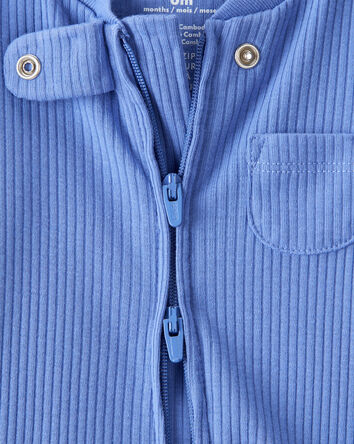 Baby Boy Rib Long-Sleeve Snug Fit Sleep & Play Pajamas - Blue, 