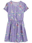 Purple - Kid LENZING™ ECOVERO™ Button-Front Vintage Floral Dress