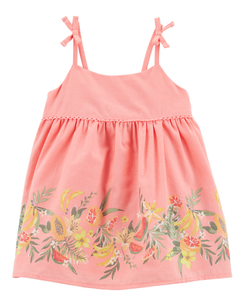 Baby Poplin Floral Print Dress - Pink, 