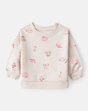 Baby Girl French Terry Long-Sleeve Pullover Sweatshirt - Ivory, 