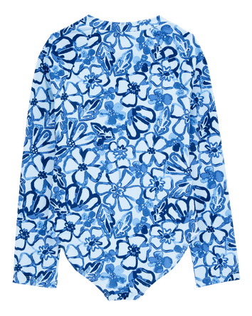 Kid 1- Piece Floral Long-Sleeve Rashguard Swimsuit - Blue, 