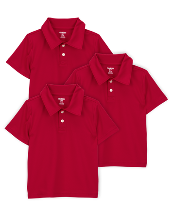 Toddler 3-Pack Active Uniform Polo Shirts in Moisture Wicking BeCool™ Fabric - Red, 