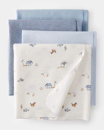Baby 4-Pack Receiving Blankets - Blue, 