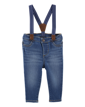 Baby Knit Denim Suspender Pants, 